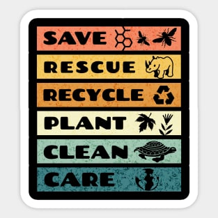 Save Rescue Recycle Plant Clean Care Sticker